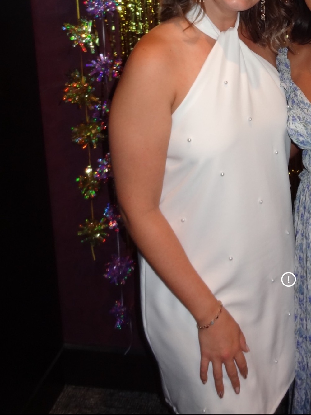 Sleeveless White Halter Dress with Pearl Accents